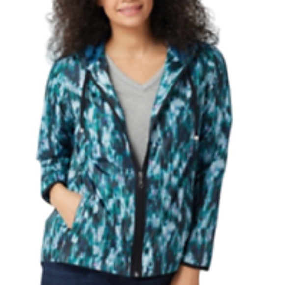 Soho pattern zipper wind breaker by Isaac Mizrahi - Picture 2 of 8